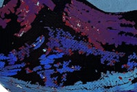 a blue and purple painting on a black background