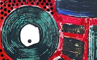 a painting with a red and black background