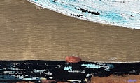 a painting of a beach with a boat in the background