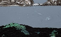 a painting of a mountain with a tree in the background